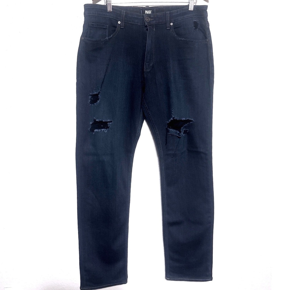 Paige Normandie X Long 38x35 Straight Tall Jeans Dark Distressed‎ Ripped Denim